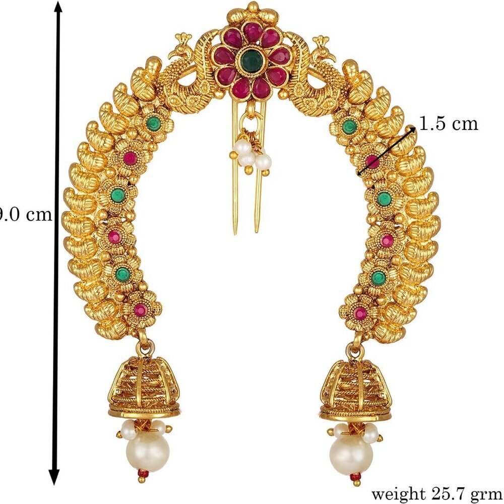 Faux Pearl Kundan Brooch Pin Gold Tone Peacock Ethnic Jewelry Gift for Women - Picture 4 of 5